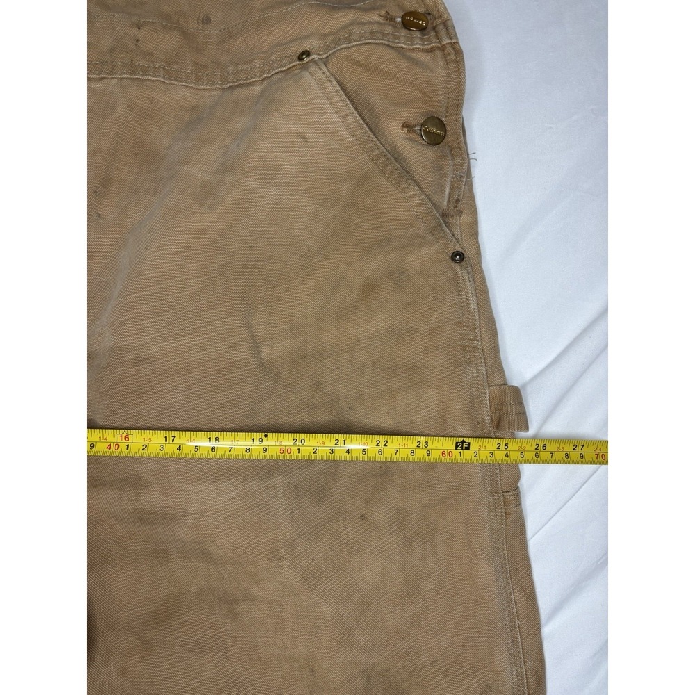 Vintage Carhartt Men's R01BRN Duck Bib Overall 44x30 Tan Double Knee Made in USA - Picture 7 of 8